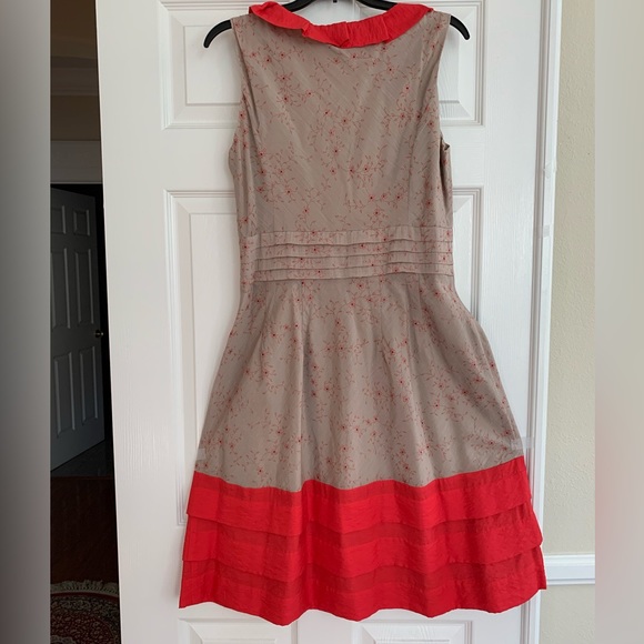 PTA Midi Dress A-line Skirt Surplus V-Neck Grey Beige Red Flowers Sleeveless L - Picture 2 of 11